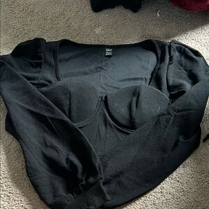 SHEIN Black Bustier Bodysuit with 3/4 Sleeves